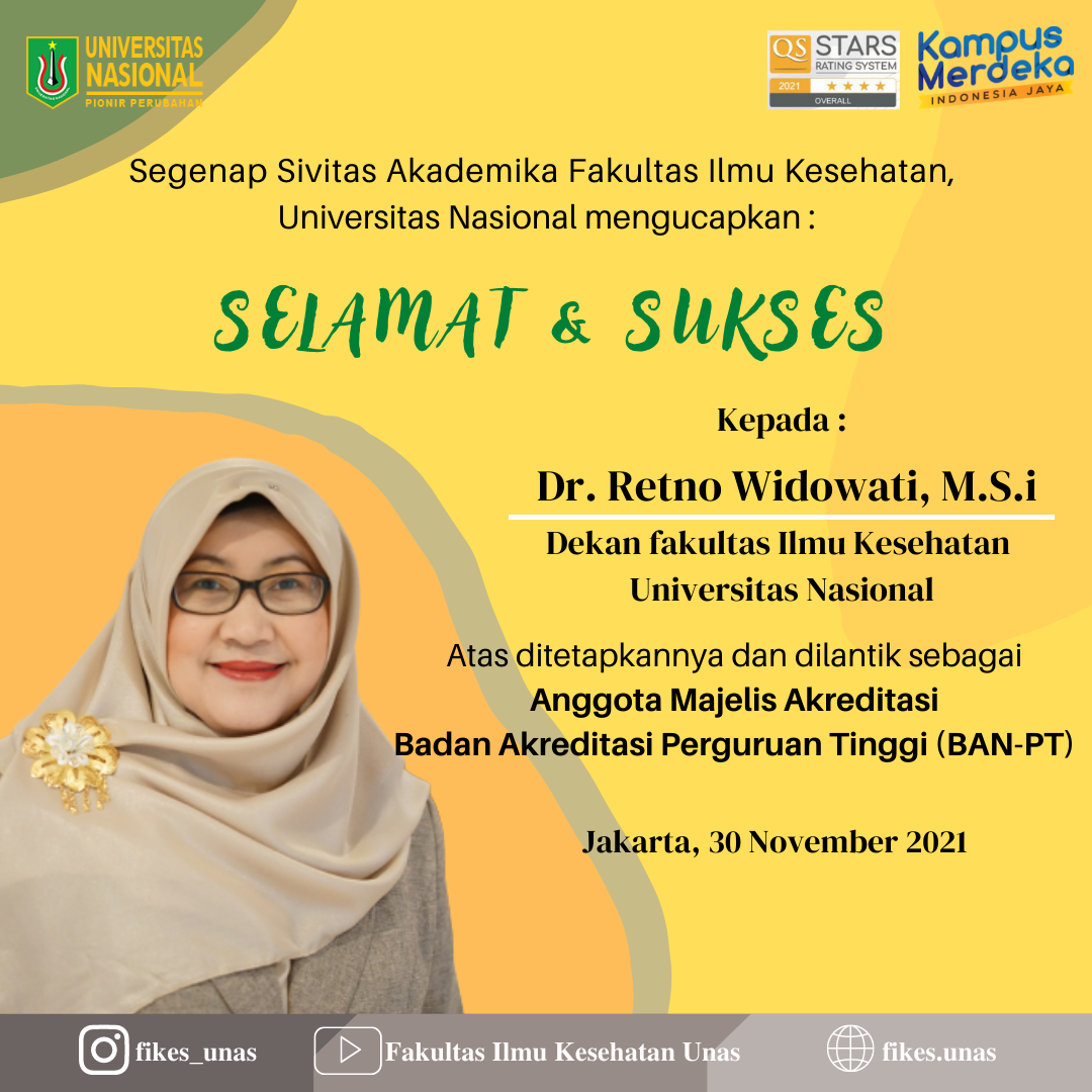Read more about the article Selamat & Sukses Dr. Retno Widowati, M.Si Terpilih Sebagai Anggota Majelis Akreditasi BAN-PT